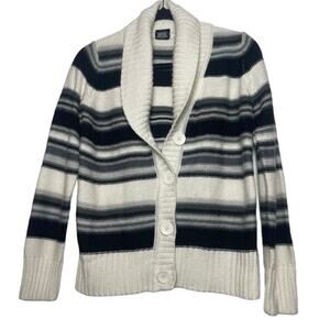 Cream Chunky Cardigan Womens Size Small Striped Sweater Long Sleeve Knit Top